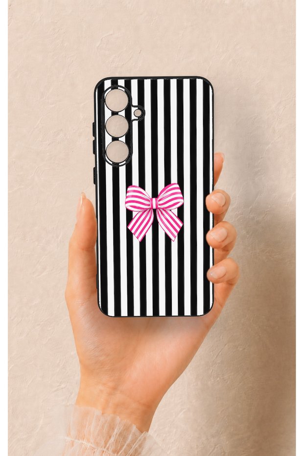 Samsung S24Fe Compatible Pink and White Ribbon Patterned Silicone Case