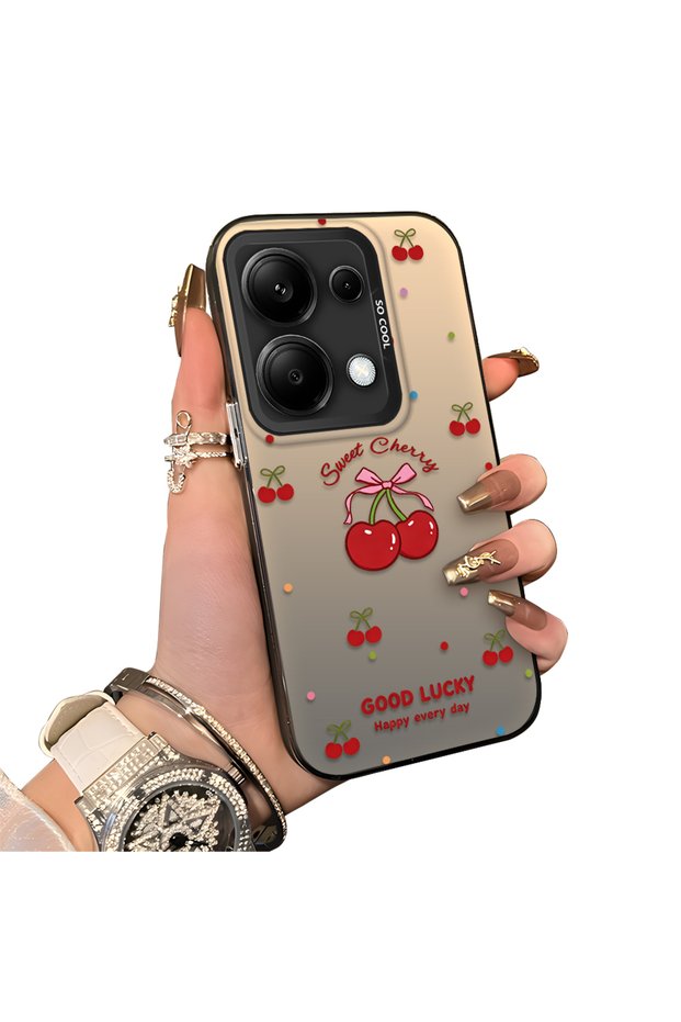 Xiaomi Redmi Note 13 Pro 4g Compatible Hard Acrylic Back Silicone Edge Lens Protection Cherry Case