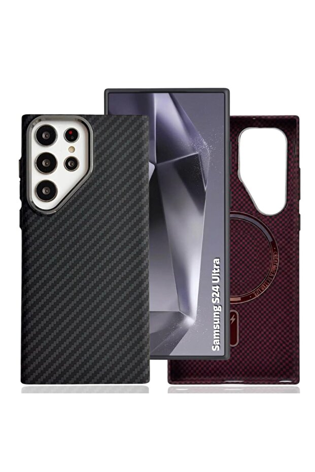 Magnetic Case for Samsung Galaxy S24 Ultra|Slim Shockproof Hybrid Protective Back Cover|Anti-Scratch Matte Finish|Strong Magnetic Wireless Charging Compatible|Camera & Screen Protection- Black