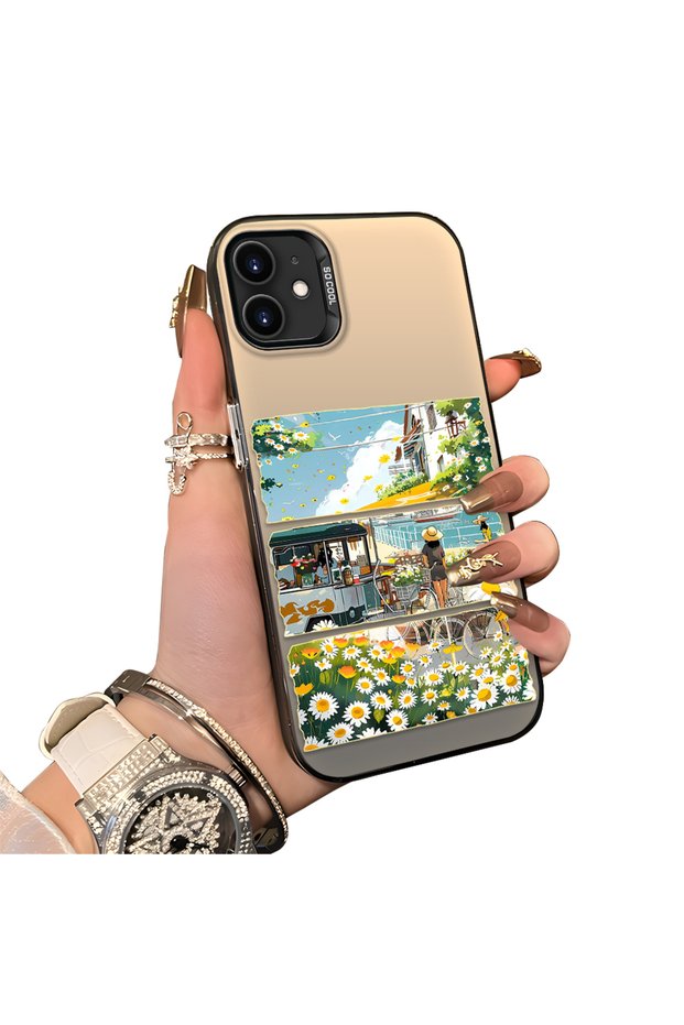 iPhone 12 Mini Compatible Hard Acrylic Back Silicone Edge Lens Protection Daisy Case
