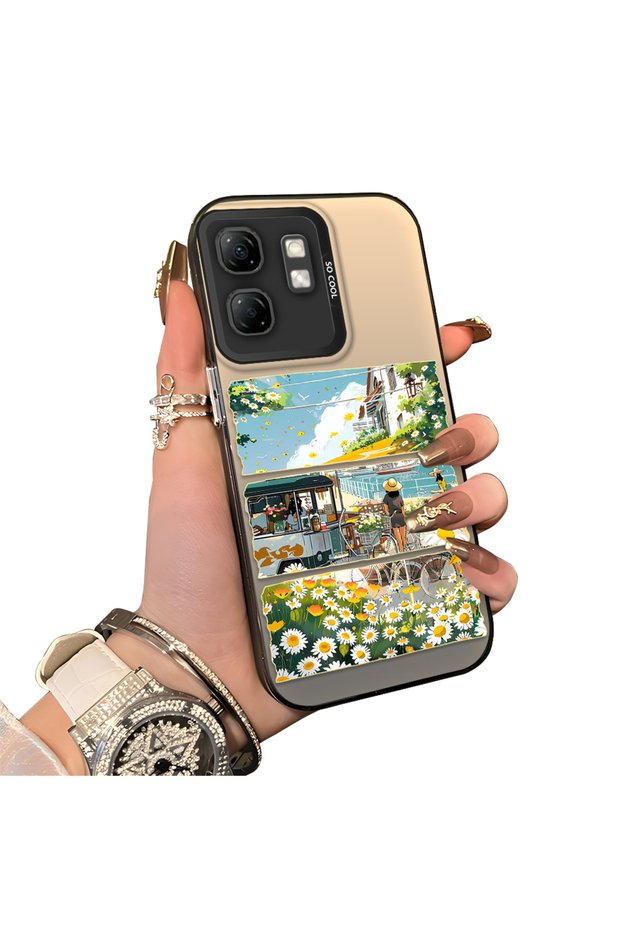 Infinix Hot 50I Compatible Hard Acrylic Back Silicone Edge Lens Protection Daisy Case