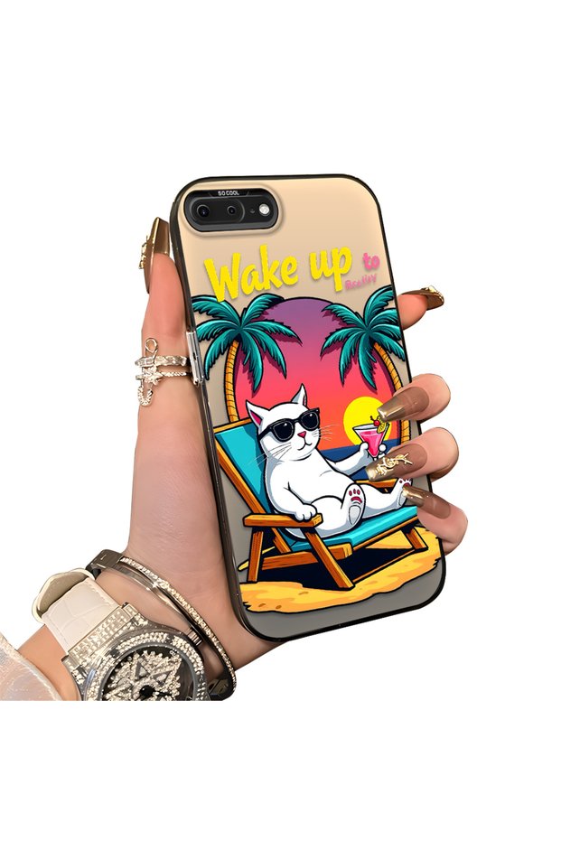 iPhone 7 Plus/8 Plus Compatible Hard Acrylic Back Silicone Edge Lens Protection Cat Case