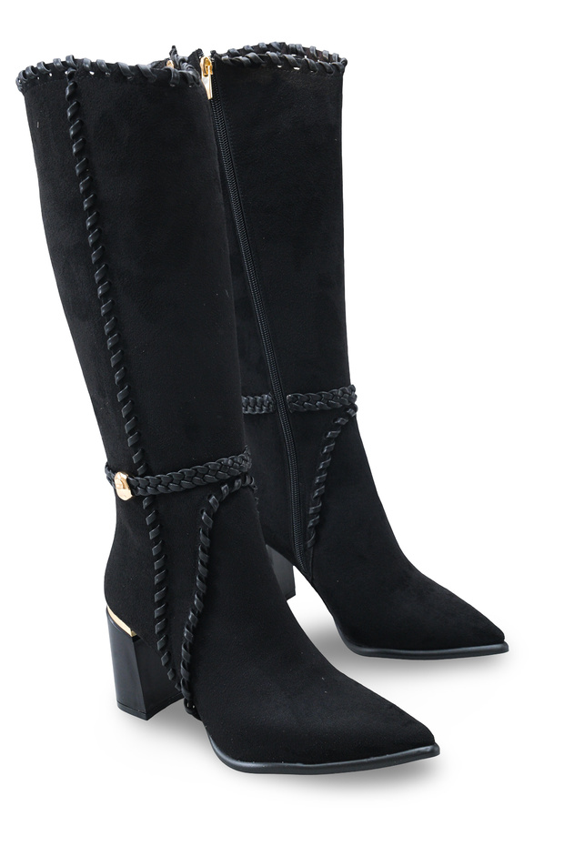 Phoebe Cara Women's Pointed Toe Heeled Boots 00120180 Black Suede