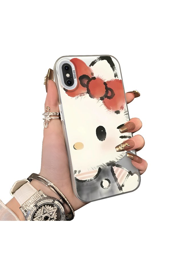 iPhone XS Max Compatible Hard Acrylic Back Silicone Edge Lens Protection Kitty Case