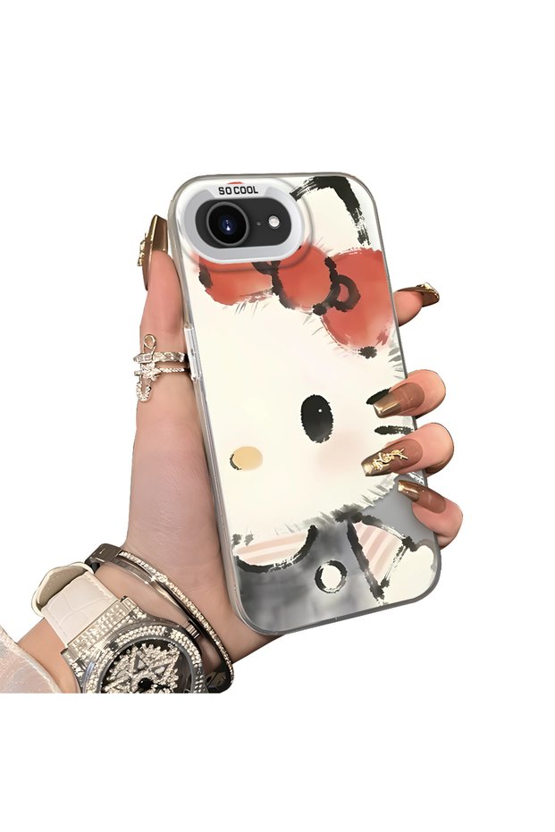 iPhone 16E Compatible Hard Acrylic Back Silicone Edge Lens Protection Kitty Case