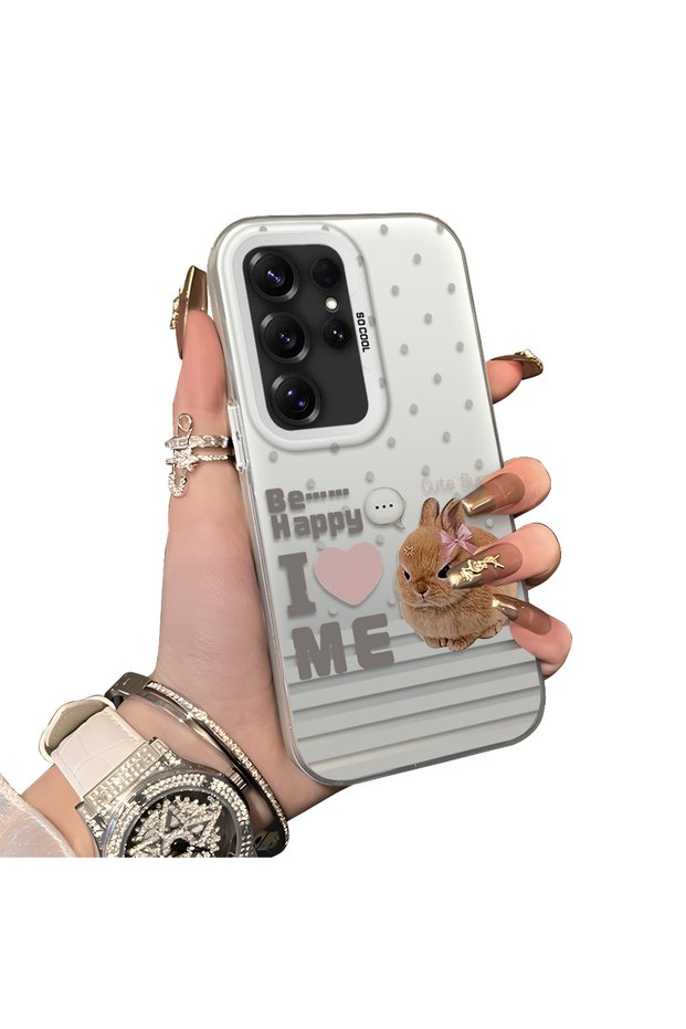 Samsung Galaxy S25 Ultra Compatible Hard Acrylic Back Silicone Edge Lens Protection Rabbit Case