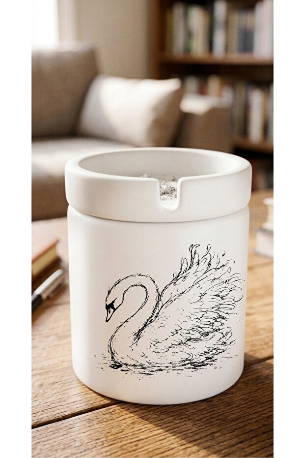 Swan Printed Aesthetic Special Design Printed Ceramic Ashtray Odorless Ashtray
