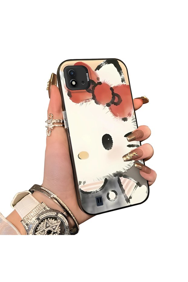 Realme C20/C20A Compatible Hard Acrylic Back Silicone Edge Lens Protection Kitty Case