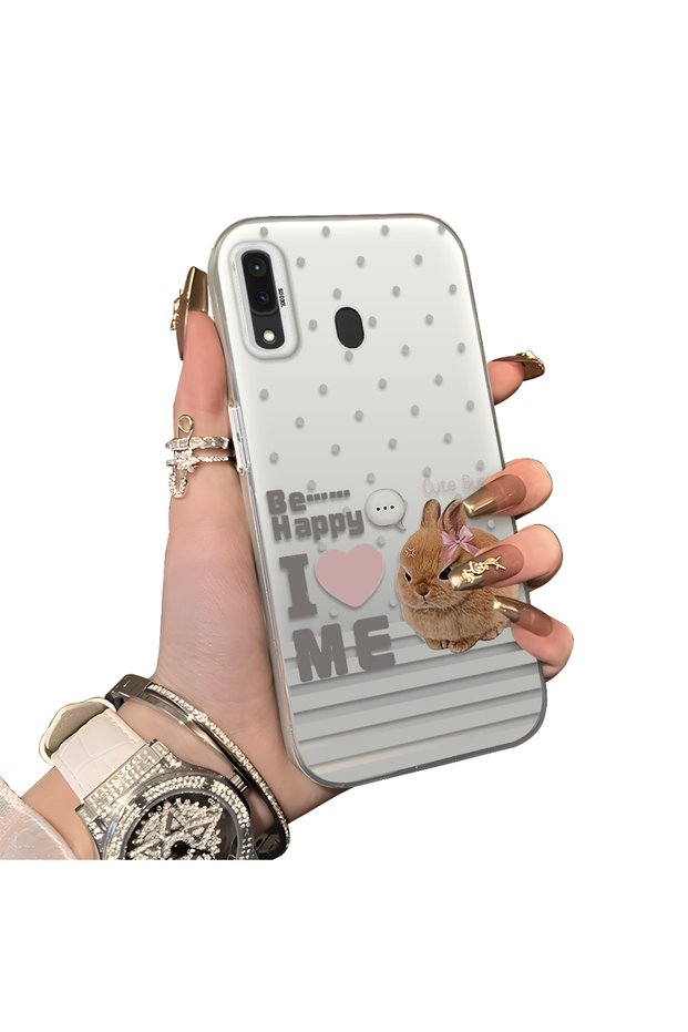 Samsung Galaxy A30/A20 Compatible Hard Acrylic Back Silicone Edge Lens Protection Rabbit Case