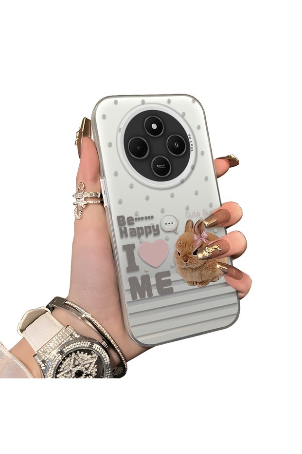 Xiaomi Redmi 14C 4G/5G Compatible Hard Acrylic Back Silicone Edge Lens Protection Rabbit Case