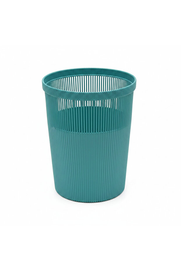 Ribbed Plastic Dustbin - 30×22 cm - Teal Blue / Rose