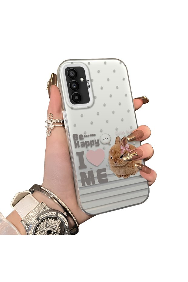 Samsung Galaxy M23/M13 Compatible Hard Acrylic Back Silicone Edge Lens Protection Rabbit Case