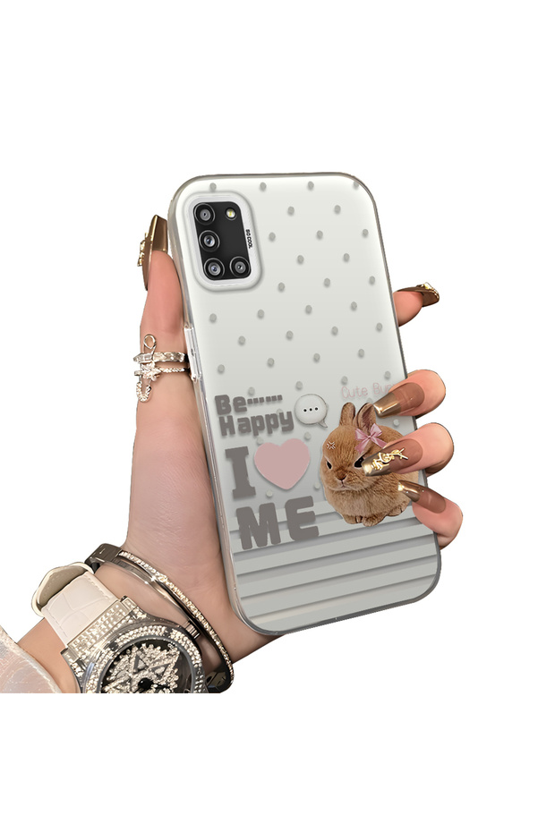 Samsung Galaxy A31 Compatible Hard Acrylic Back Silicone Edge Lens Protection Rabbit Case