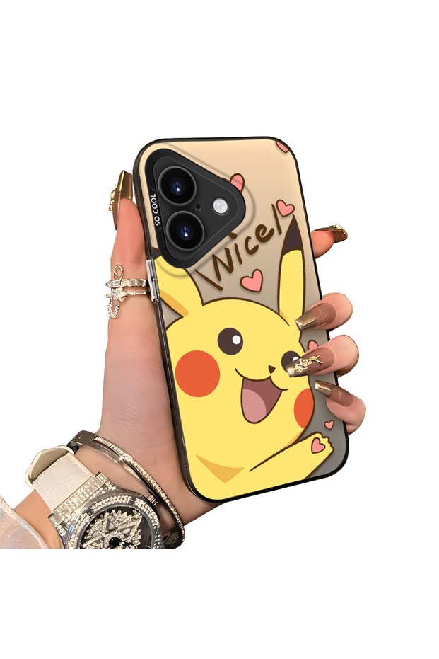 iPhone 17 Compatible Hard Acrylic Back Silicone Edge Lens Protection Cartoon Case