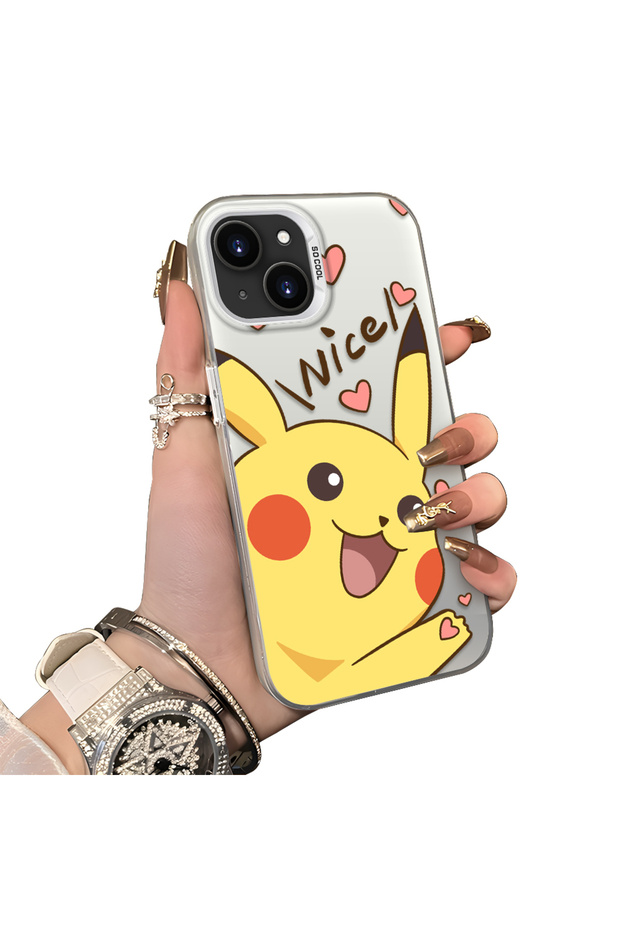 iPhone 14 Plus/15 Plus Compatible Hard Acrylic Back Silicone Edge Lens Protection Cartoon Case