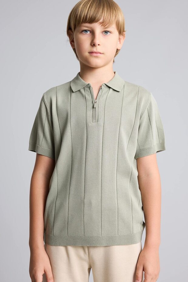 Half Zipper Polo Collar Short Sleeve Textured Knitwear T-Shirt Boys H9092A826Au