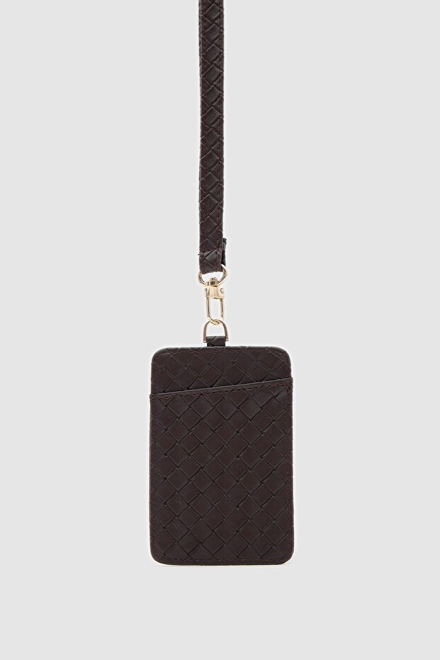 Office Business Women's Card Holder with Strap, Bitter Brown