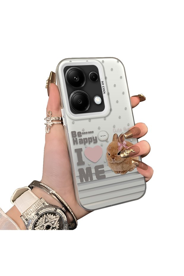 Xiaomi Poco M6 Pro 4g Compatible Hard Acrylic Back Silicone Edge Lens Protection Rabbit Case
