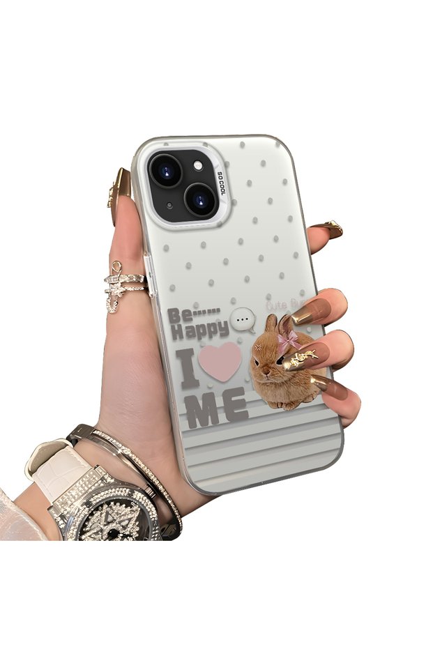 iPhone 13/14 Compatible Hard Acrylic Back Silicone Edge Lens Protection Rabbit Case
