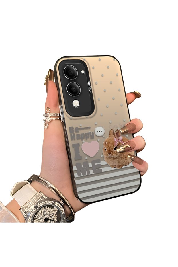 Vivo Y04 Compatible Hard Acrylic Back Silicone Edge Lens Protection Rabbit Case