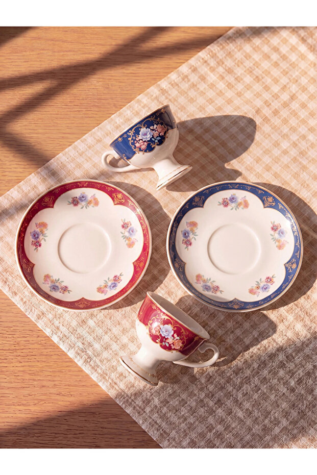LCW HOME Mixed Flower Printed 2-Person Porcelain Coffee Cup Set