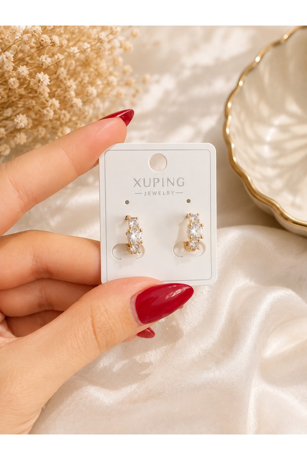 Women's Gold Stone Hoop Earrings – Stylish Everyday Earrings with Sparkling Zircon Stone Detail