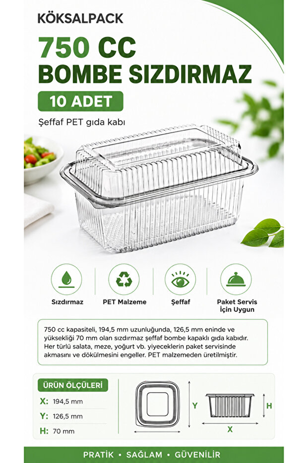 10 Pieces 750 Cc Leak-Proof Transparent Pet Food Container Salad Appetizer Yogurt Dessert Takeaway Container