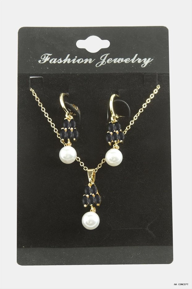 CONCEPTA Pearl and Zircon Stone Set (211540) Necklace, Black