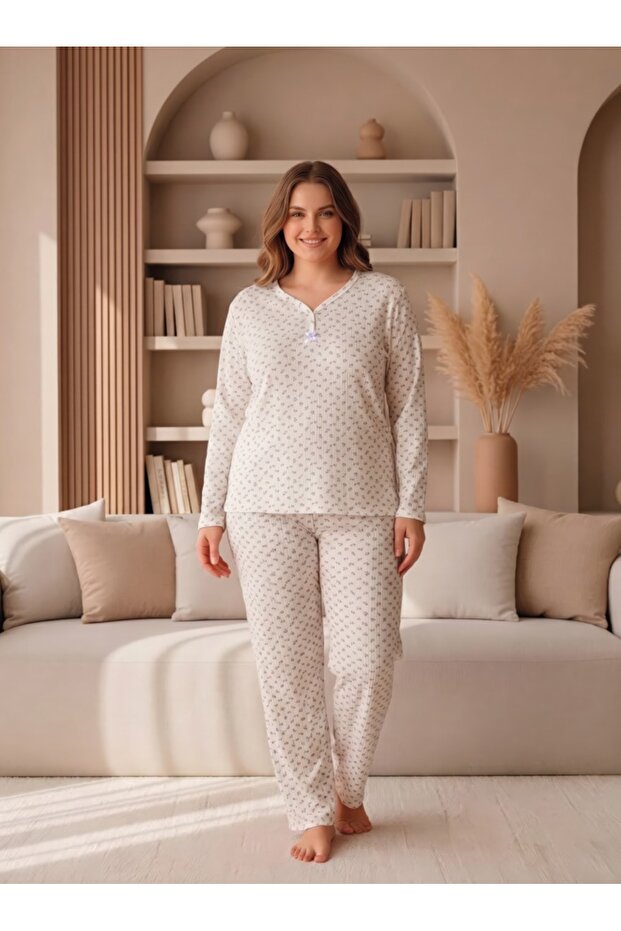 Battal Printed Report Interlock Long Sleeve Pajama Set
