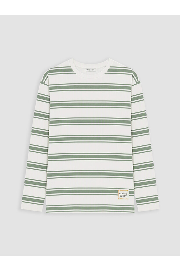 Lcw Comfort Green Crew Neck Striped Women's Sweatshirt