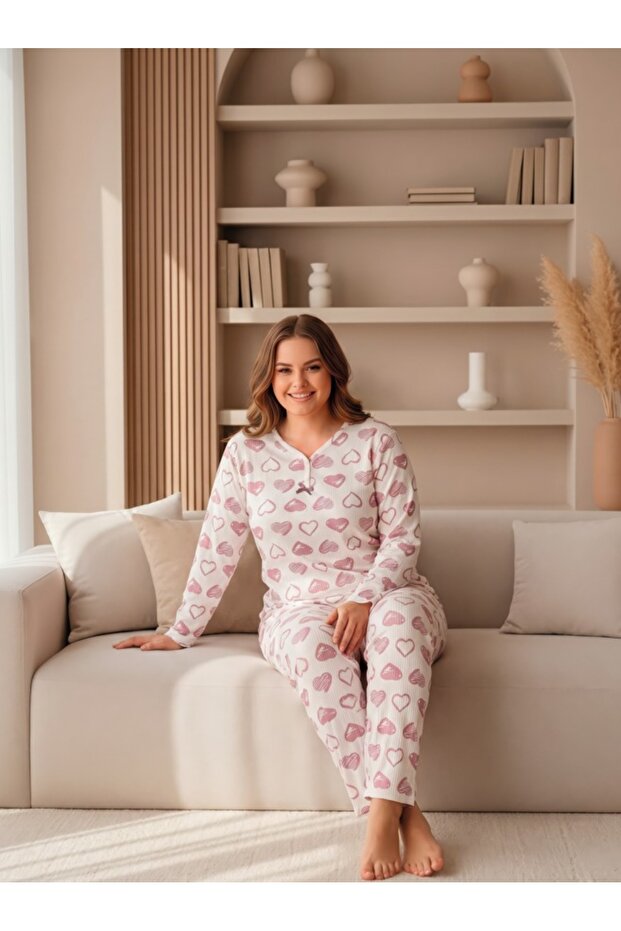 Battal Printed Report Interlock Long Sleeve Pajama Set
