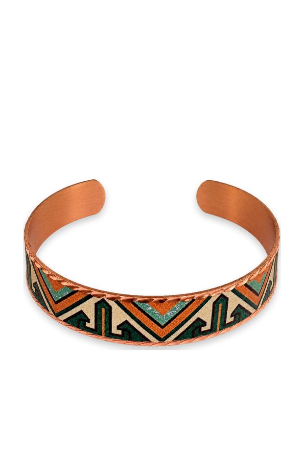 Green orange zigzag thin copper bracelet, adjustable