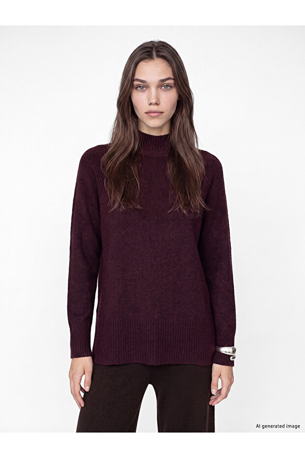 Lcw Modest Purple Half Turtleneck Oversize Women's Knitwear Tunic