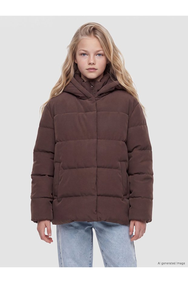 Two Mt Shop Quality Lcw Kids Brown Hooded Girls' Inflatable Coat