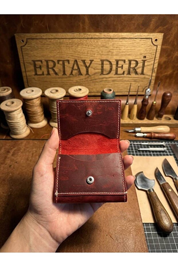 100% Genuine Leather Handmade Red Viral Multi-Section Wallet & Card Holder