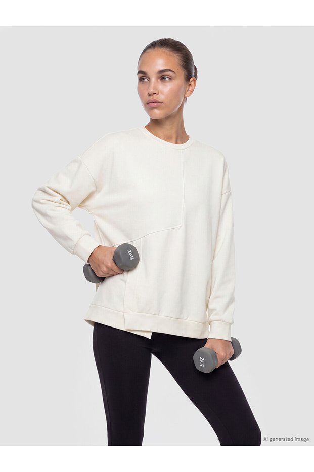 Texx Store Quality Koor Sport Ecru Diver Fabric Plain Oversize Women's Sweatshirt