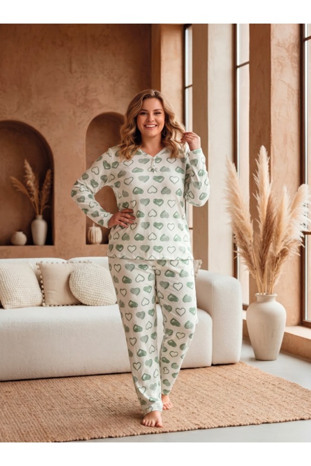 Battal Printed Report Interlock Long Sleeve Pajama Set