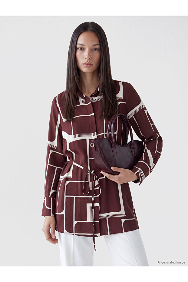 Lcw Everyday Burgundy Patterned Women's Shirt Tunic