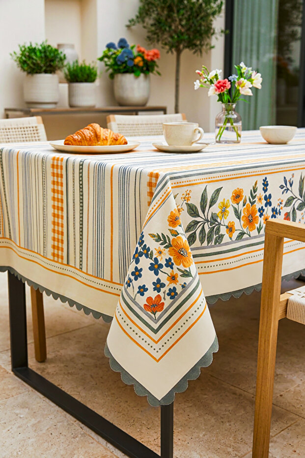 Modern Colorful Floral Tablecloth Stain-Resistant Stylish Design for Garden Balcony