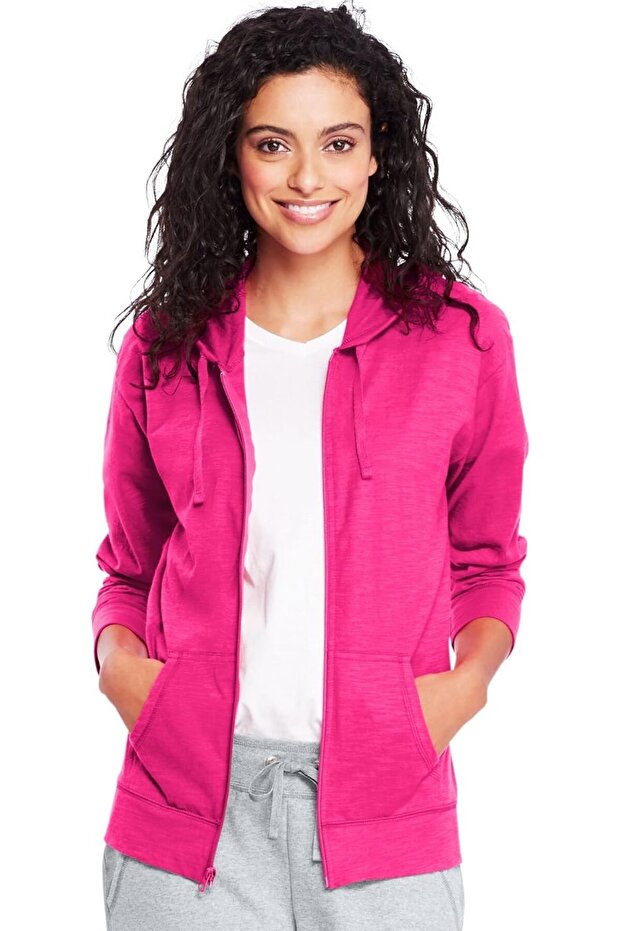 Hanes Women's Jersey Zipper Hooded Sweatshirt, Dark Brown Color, Size Xxl, Very High Collar