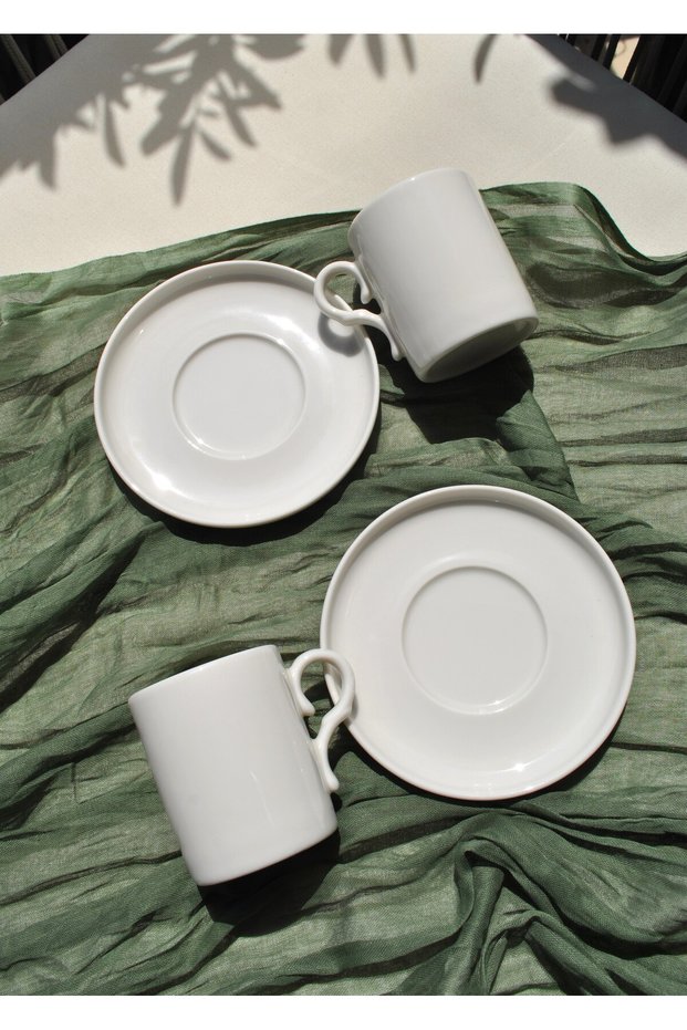 2-Person Set of 4 Porcelain Plain Coffee Cups 110 ml - Toledom