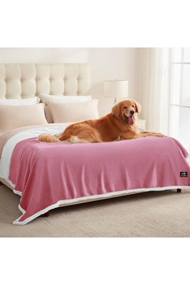 Pet Blanket with Reversible Sherpa Fleece Water and Pee Proof Pet Pad Cover for Sofa and Bed