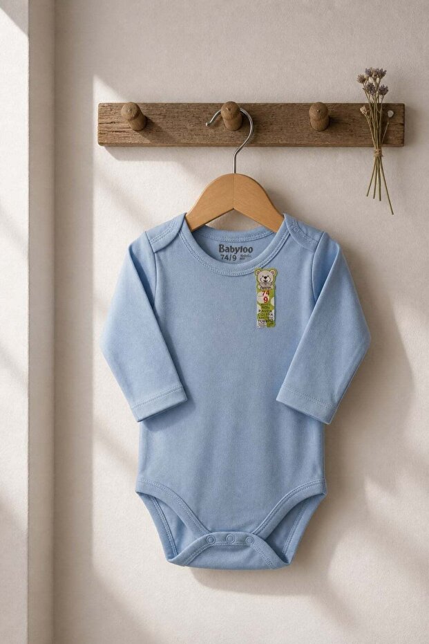 Mojo unisex baby 0-9 months long sleeve snap-on bodysuit blue