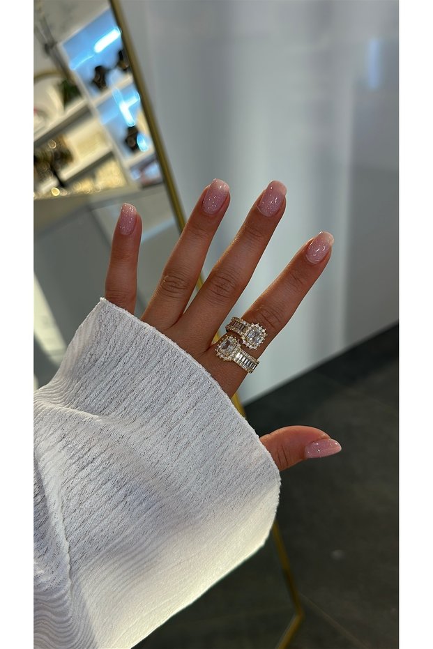 Double Baguette Model Gold Zircon Stone Stainless Steel Ring (Adjustable)