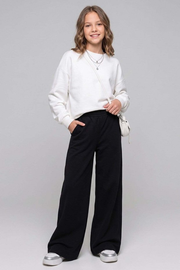 Girl Child 7-11 Years Old Basic Palazzo Sweatpants Black