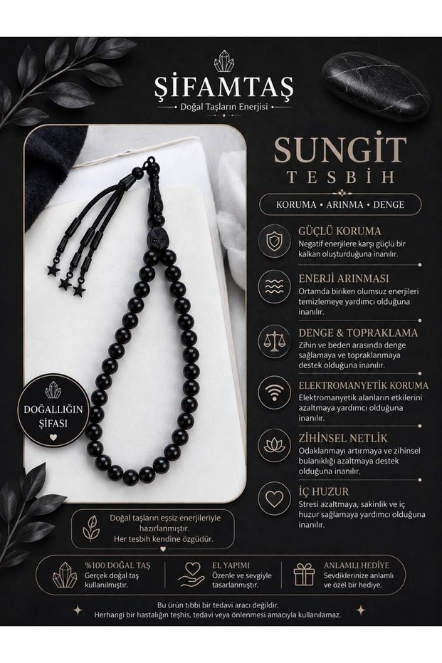 Sungit Natural Stone Prayer Beads