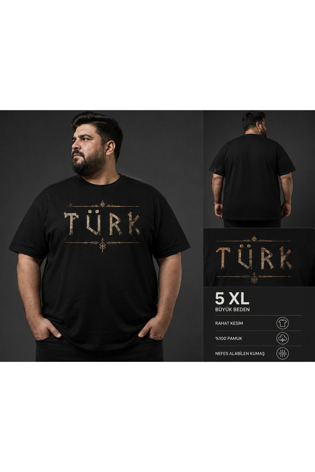 Unisex Oversize T-Shirt Türk Printed 100% Cotton T-Shirt Large Size Comfortable Fit