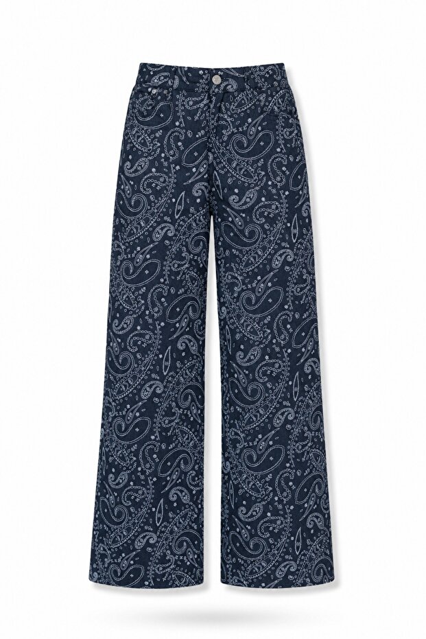 Navy Blue Shawl Patterned Trousers 22901