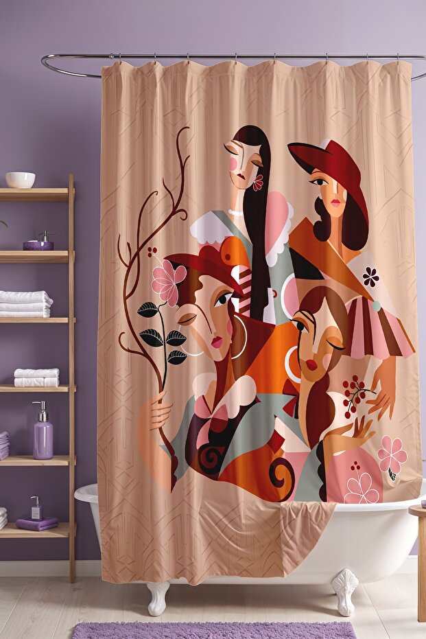 Abstract Women's Faces Patterned Shower Curtain, Bathtub Curtain 175X200Cm