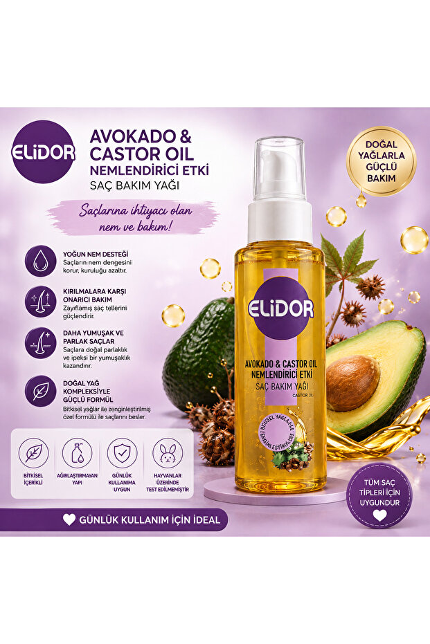 Elidor Avocado & Castor Oil Moisturizing Hair Care Oil 80ml
